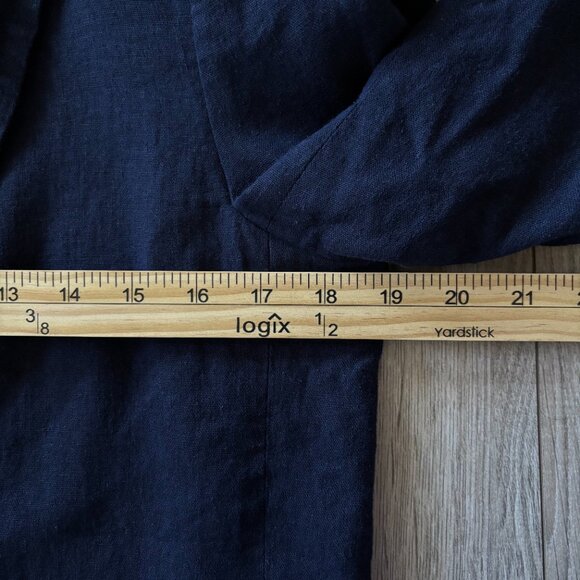 Zara Oversized Linen Blend Roll Up Sleeve Open Front Navy Blue Blazer Size XS - Picture 7 of 11